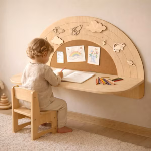 Wall-Mounted Kids Drawing Desk with Cork Board