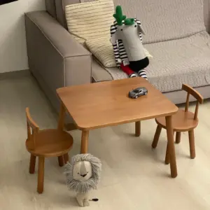 Solid Beech Wood Kids Table & Chairs Set