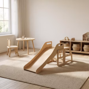 Wooden Toddler Tower with Slide, Chair & Desk