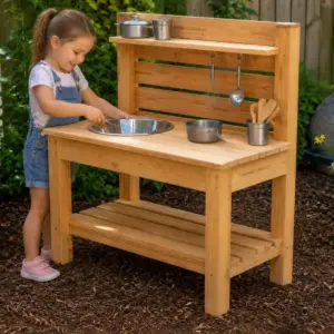 Wooden Kids Mud Kitchen with Sink & Storage Shelf
