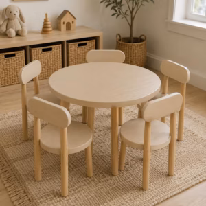 Round Wooden Kids Table & Chairs Set