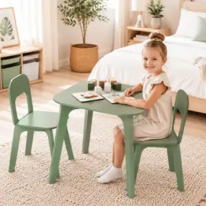 Wooden Kids Table & 2 Chairs Set for Toddlers